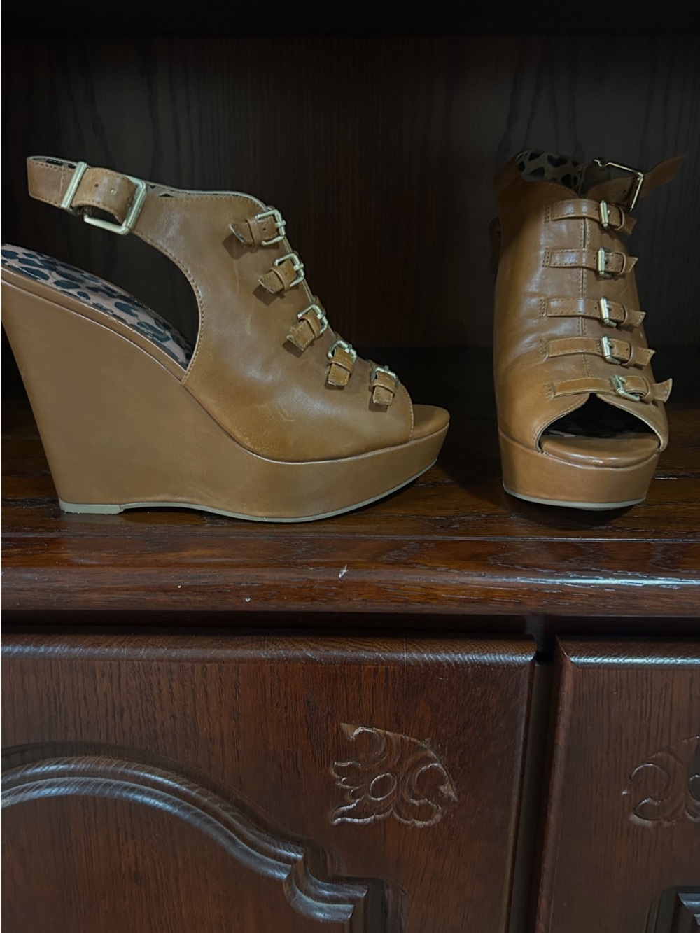Jessica Simpson Tan Strappy Wedge Sandals